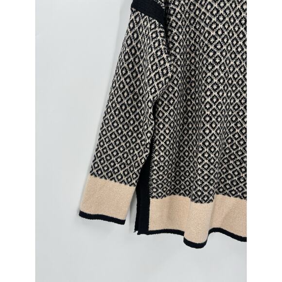 J. Jill Sweater Womens Large Black Beige Pullover Mock Neck Cotton Blend Slit - Picture 10 of 14
